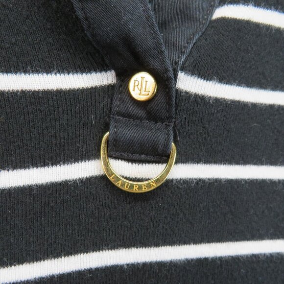 Ralph Lauren Sweater Size Large Black White Striped Gold Tone Logo Accent V Neck - Picture 4 of 9